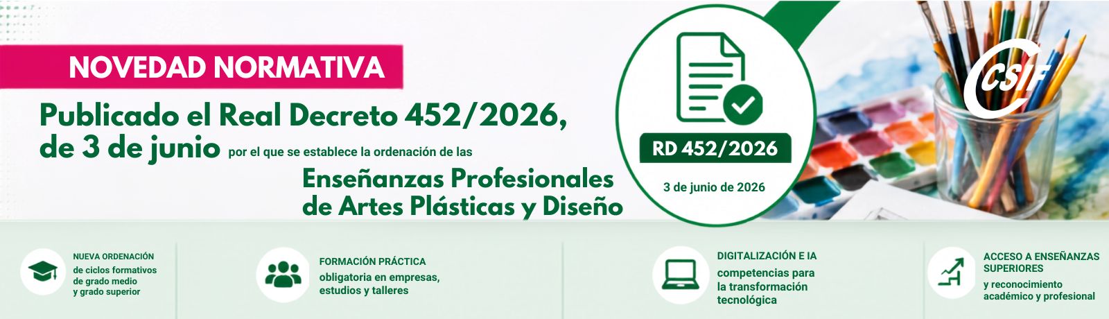 BOE 5/6/2026: Real Decreto 452/2026, del 3 de junio, por el que se establece la ordenación de las Enseñanzas Profesionales de Artes Plásticas y Diseño